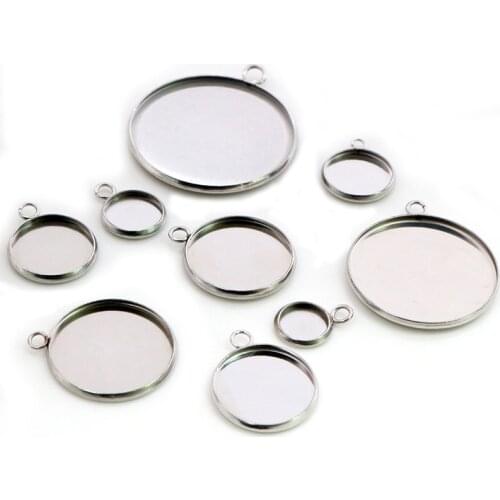 Stainless Steel Material 8-30mm Inner Size New Fashion One Loop Style Cabochon Base Cameo Setting Charms Pendant Tray