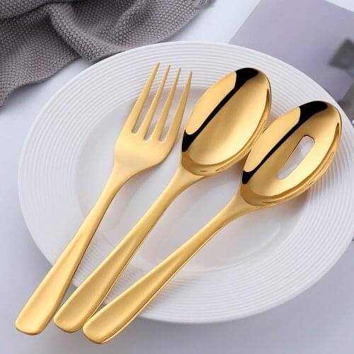 New 3 Pcs 18/8 Stainless Steel Big Size Long Handle Serving Salad Spoon/Fork/Colander Salad Set Kitchen Utensils