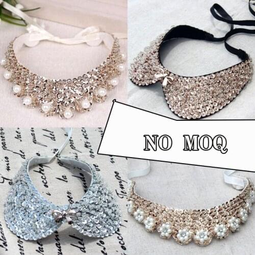 2015 summer new Korean Women round neck fake collar chiffon beaded sequined equined collar min order 10usd