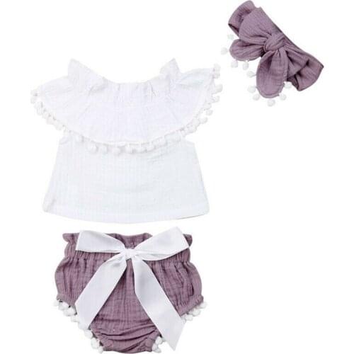 Newborn Infant Baby Girls Clothes Ruffle Tops Shorts Summer Cotton Linen Outfit Ruffle Top Shorts Summer Outfit With Bow