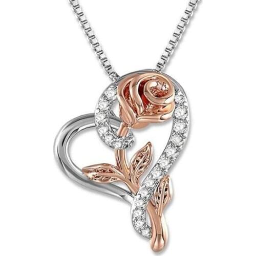 Fashion Crystal Rose Pendant Chain Necklace For Women Girls Gold Silver Color Hollow Out Flower Choker Jewelry Gift