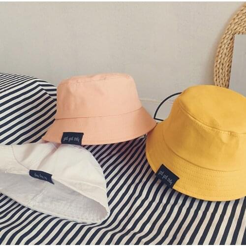 Toddler Kids Sun Protection Wide Brim Bucket Hat Harajuku Letters Label Simple Solid Color Foldable Panama Fisherman Cap