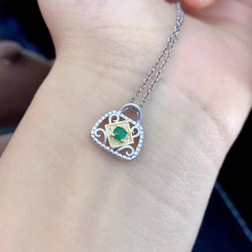 Retro lucky Lucky lock natural green Emerald gem Pendant natural gemstone pendant S925 silver woman girl party gift jewelry