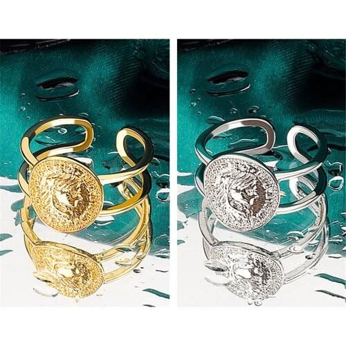 QIAMNI Retro Carved Avatar Round Finger Ring Personality Creative Domineering Male Ring Vintage Trend Party Holiday Gift Jewelry