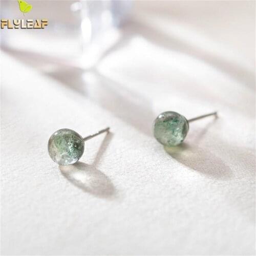 Flyleaf Simple Green Strawberry Crystal Beads 100% 925 Sterling Silver Stud Earrings For Women Tiny Earings Fashion Jewelry Fine