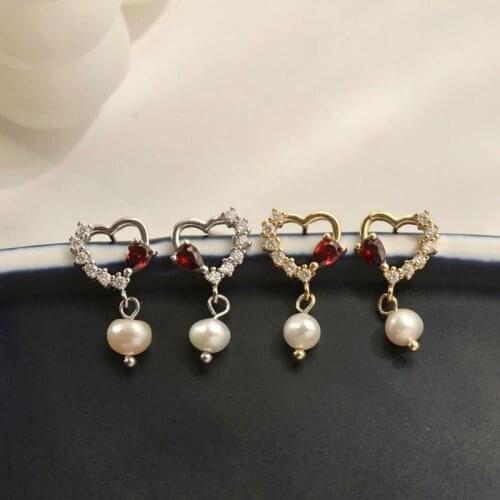 Luxury Crystal Zircon Stone Wedding Earrings Female Small Heart Stud Earrings Real 925 Sterling Silver Gold Earrings For Women