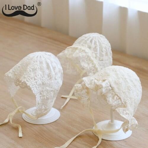 Spring Summer Baby Girls Hat Princess Lace Flower Baby Caps Mesh Breathable Infant Newborn Baby Sun Hats Soft Cotton Toddler Cap