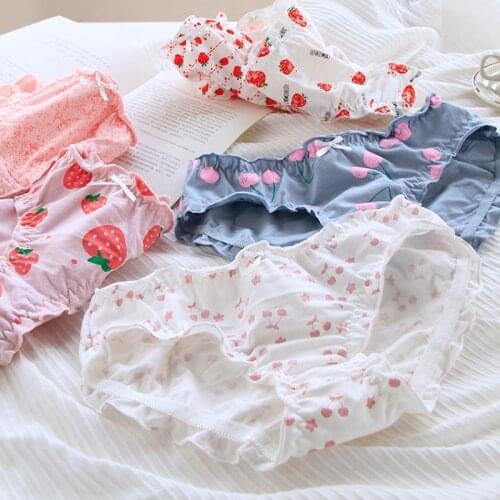 SP&CITY Cartoon Fruit Cute Cotton Womens Underwear Ruffle Sweet Girl Cherry Panties Soft Mid Waist Colored Seamless Briefs
