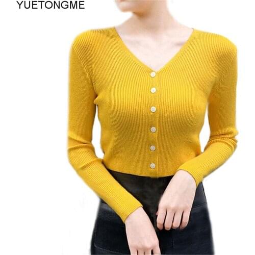 Sweater female solid color pullover V-neck sweater female long-sleeved sweater