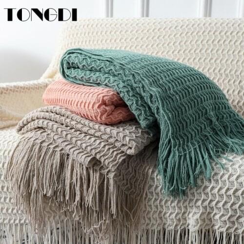 TONGDI Soft Warm Popular Fashionable Lace Fringed Knitting Wool Blanket Pretty Gift For Girl All Season Handmade Sleeping Bag