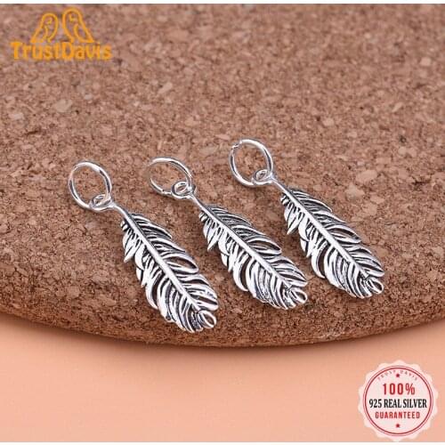 TrustDavis Fashion Real 925 Sterling Thai Silver Leaf Charms Pendant For Bracelet Necklace DIY Accessories Fine Jewelry HY019