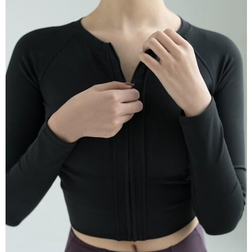 Gym Crop Top Fitness Zipper Yoga Top Workout Round Neck Long Sleeve Womens Shirt Sexy Shirt High Elastic Lumbar Warm Sweatshirt