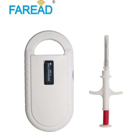 X1PC dog microchip syringe + sensitive glass tag pigeon ring USB 134.2KHz RFID mini microchip reader handheld scanner for horse