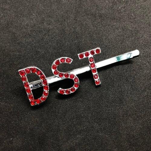Red rhinestone inlaid metal DST letter charm hair clip for Greek society DELTA sorority jewelry hair pin