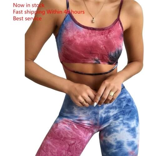 Womens Sexy Yoga Wear New Fashion Tie-Dye Pattern Sleeveless Clothing Set Hollow Vest High Waist Shorts Sportswear