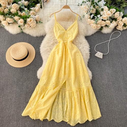 Hollow Out Dress Sexy Women Long Dress Bohemian V-Neck Sling Dress Summer High Waist Party Dress women