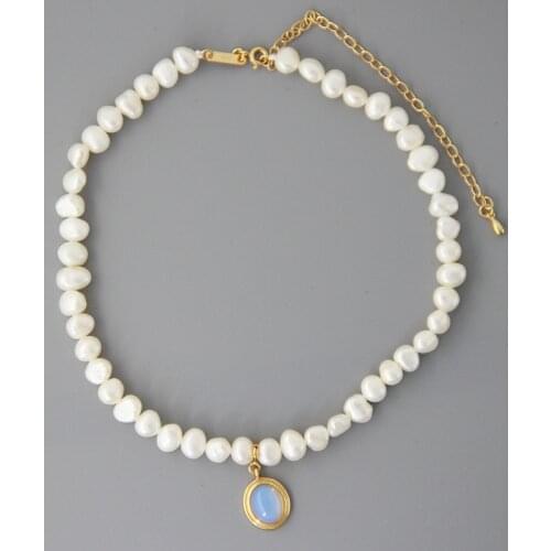 Round Natural Moonstone Pearl Necklace Korea 925 Sterling Silver Irregular Baroque Pearl Woman Boutique Jewelry Gift 2019