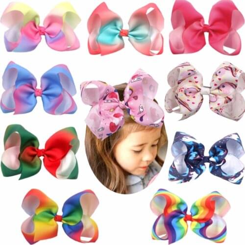 10pcs/lot 6 inch Big Rainbow Grosgrain Girls Hair Bows Ponytail Holders Hair Clips for Kids Baby Girls Bows Barrettes Headwear