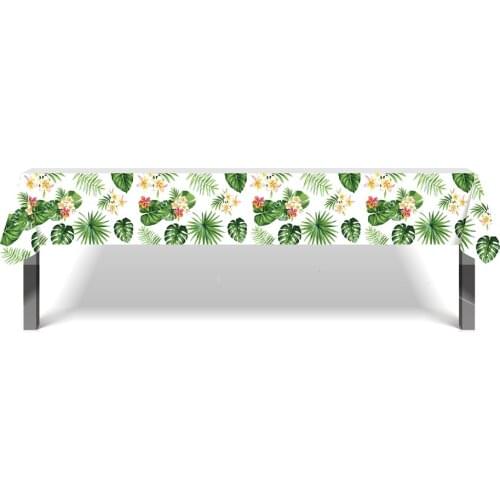 130*220cm Flower Green Leaves Tablecloth Hawaii Party Decoration Baby Shower PE Disposable Tablecover Happy Birthday Party Favor