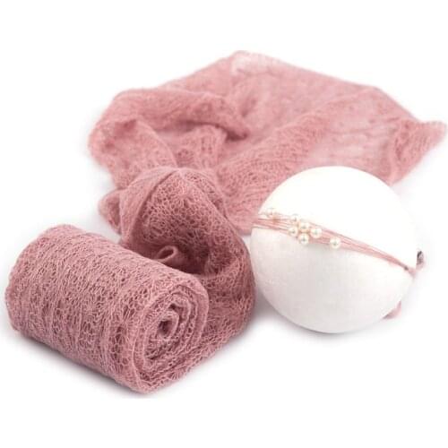 2 Pcs/set Baby Photography Props Blanket Wraps Stretch Knit Wrap Photo Newborn Cloth Accessories Headdress