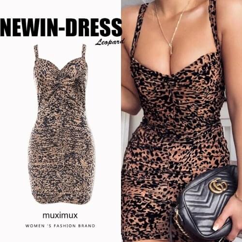 2019 Summer Women Dresses Sexy Leopard Print Bodycon Spaghetti Strap Mini Short Tight Party Club Dress Women Female