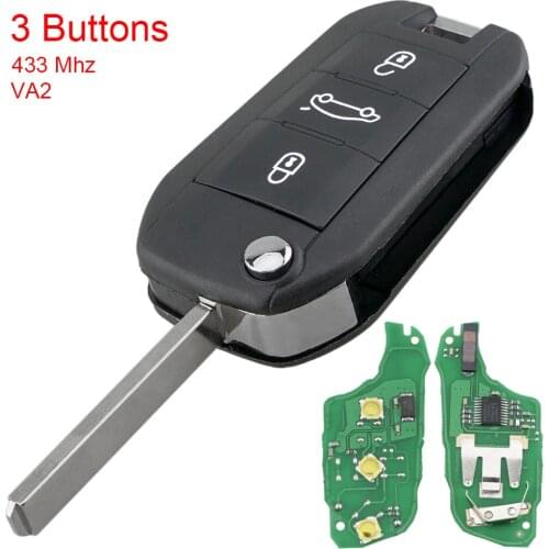 3 Buttons Car Remote Key with 46 Chip and VA2 Blade Auto Car KeyReplacement Fit for Peugeot 208 2008 301 308 5008 508