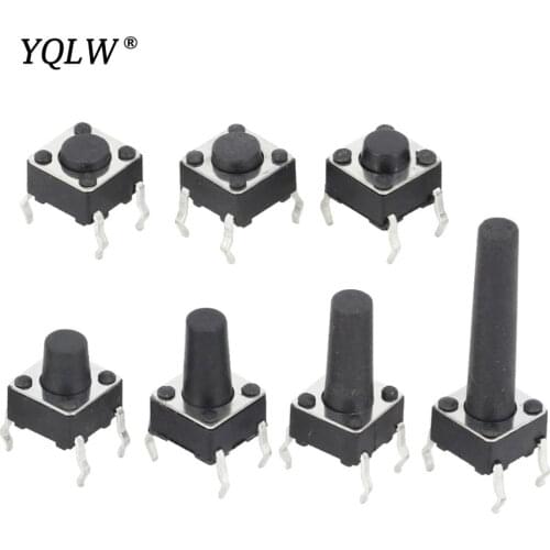 50PCS 6X6X5/4.3/5.5/6/7/8/9/10/13MM Tact Switch Push Button Switch 12V Copper 4PIN Micro Switch For TV/Toys/home use Button