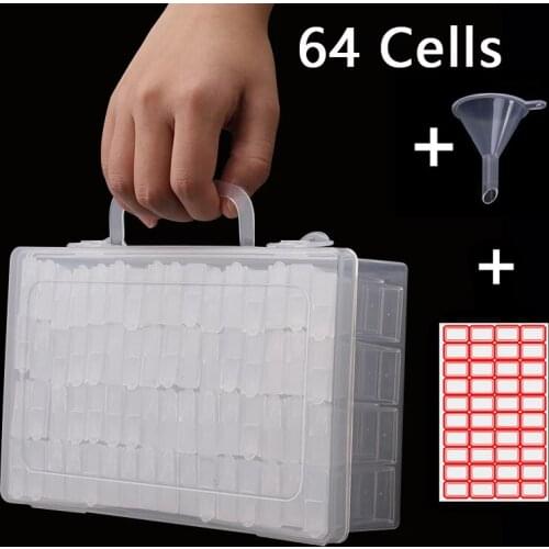 64 Cells Plastic Storage Box and Stickers for Diamond Painting Accessories 64pcs Bottles Container Box Holder Diamond Painting