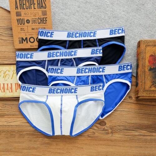 Bechoice mens low waist breathable fashion underwear elastic translucent briefs