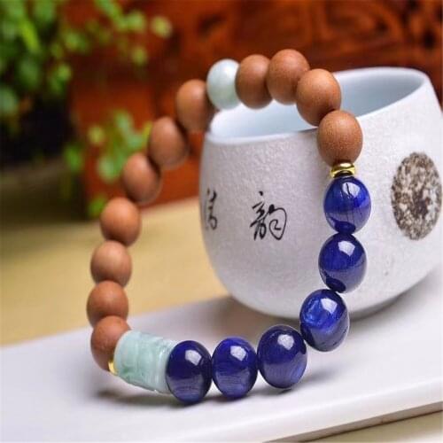 Natural Kyanite Sandal Wood Bead Bracelet for Unisex Accessories Also Known As Blue Crystal Stones Jewelry Making For Summer
