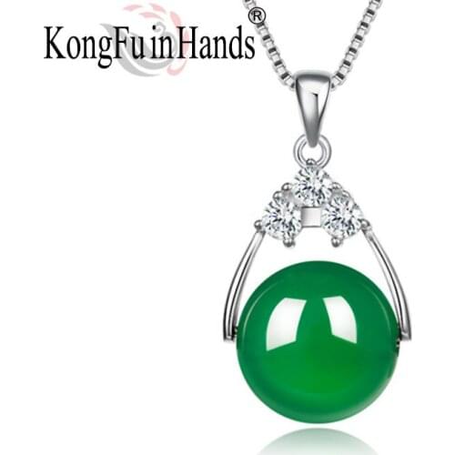 2018 New Natural Green Chalcedony 925 Sterling Chain Vintage Round Beads Pendant Necklace For Women Anniversary Party Gifts