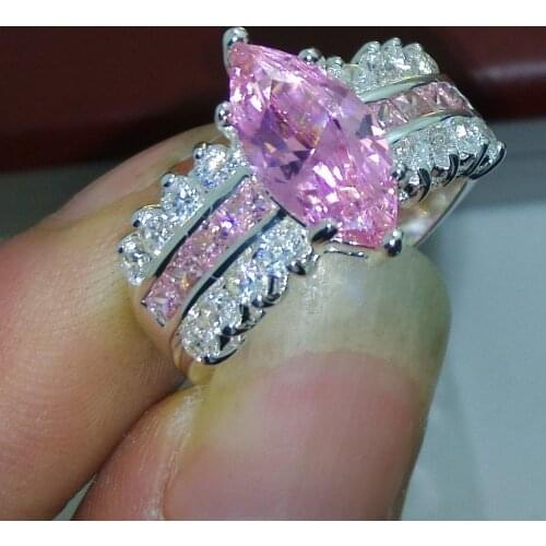 Choucong Women Fashion Jewelry Pear Cut Pink AAA CZ Zirconia Horse Eyes 925 Sterling Silver Wedding Band Ring Gift Size 5-10