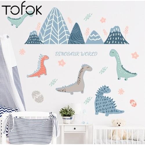 Tofok Cartoon Dinosaur Decorative Wall Stickers for Childrens Room Living Room Bedroom Creative Simple Removable Wall Decals