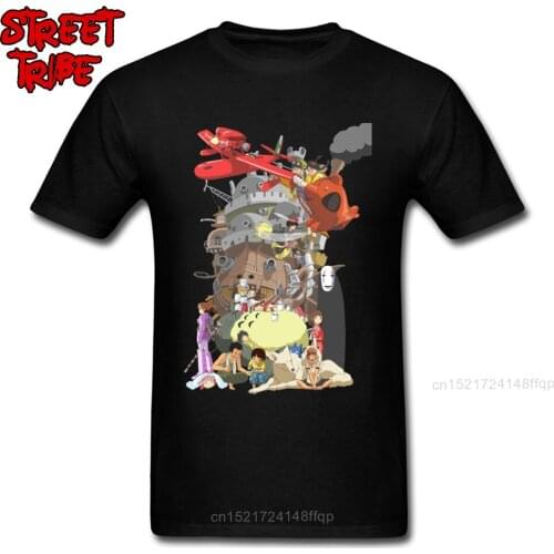 Personalized T-Shirt Men Anime T Shirt Totoro Tees Mens Cotton Clothes Faceless Black Tops Mononoke Princess Printed Tshirt