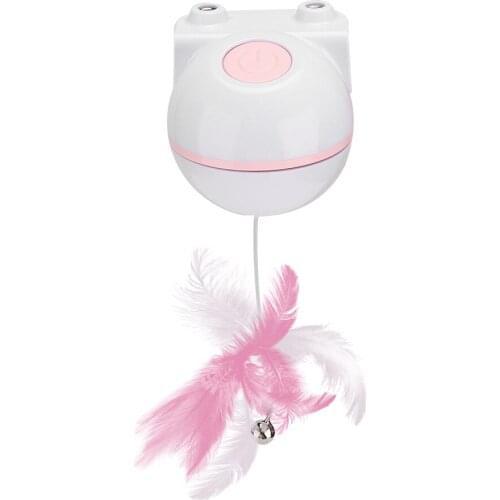 Pets Cats Interactive Training Toys USB Electric Teaser Funny Toy Equipped With Two Replacement Head With Feathers And Bell