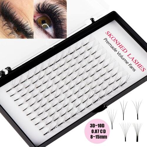 12 Lines 3D~10D C D Curl Natural Long False Eyelashes Extension Handmade 0.07 Thickness Semi Permanent Premade Volume Fans