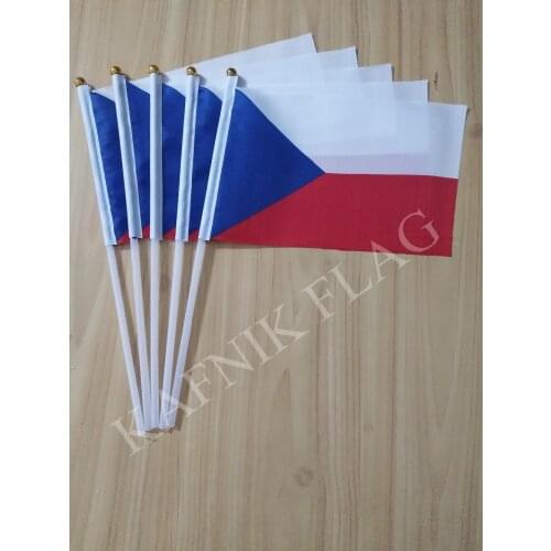KAFNIK,5pcs Czech Republic flag 14*21CM Czech Repbulic Flag the hand national flag with Pole Handing flag,free shipping