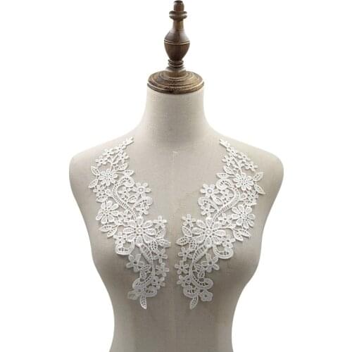 1Pair 11cmX25cm Neckline Lace Applique White Black Fabric Sewing On DIY Handmade Apparel Home Textiles Dress Accessories