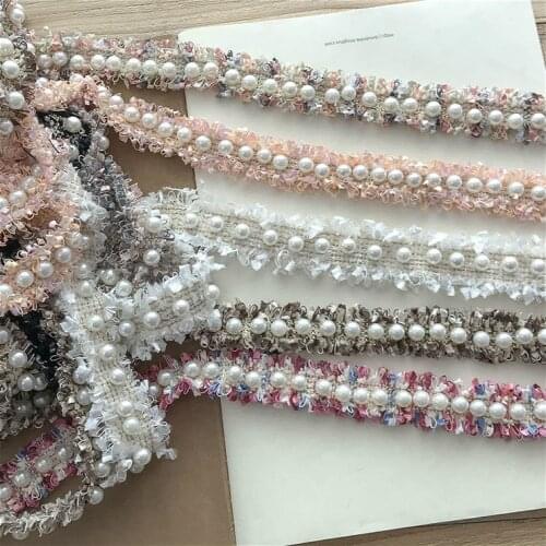 17Colors Beaded Pearl Wool Knitting Lace Trim DIY Hair Ornaments Handmade Materials Width 2.5cm 3Yds/lot