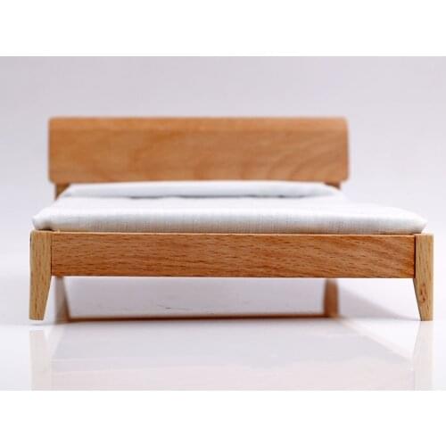 1/12 Doll House Wood Single Bed Mini Furniture Bedroom Room Decoration