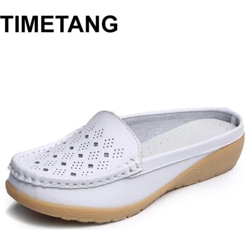 TIMETANG Cut-Outs Summer Woman Shoes Genuine Leather Women Flats Hollow Womens Loafers Soft Mother Moccasin Shoe Size 35-41E700