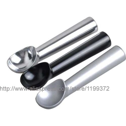 50pcs 18cm Aluminium Alloy Ice Cream Scoop Spoon Spoons Black Silver Colors Dipper Handle Nonstick Anti Freeze Non Stick