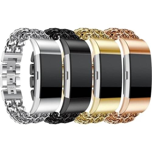 Stainless Steel Metal Replacement Accessories Bracelet Strap with Unique Cowboy Style for Fitbit Charge 2