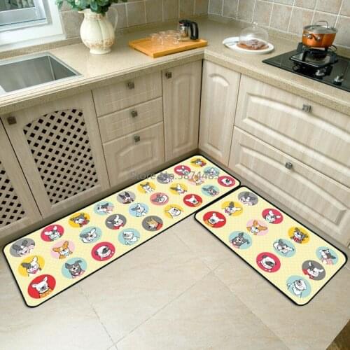 Cute Cartoon Bulldog Long Strip Kitchen Mat Entry Mat Non-slip Foot Mat Bedroom Bedside Blanket