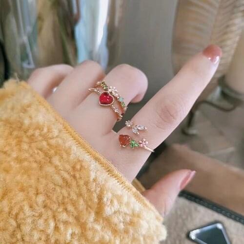 Miwens Pearl Rhinestone Love Zircon Finger Ring Single Double Layers Flower Carved Open Adjustable Ring Women Wedding Rings