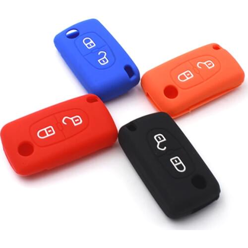 LIN&GUO 2 Buttons Silicone Car Key Case For PEUGEOT 207 307 308 407 408 2B