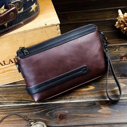 Men Wallets 2021 New Men Crazy Horse Wallets High Quality Designer Leather clutch bag zipper Male hand bag wallet portfel meski