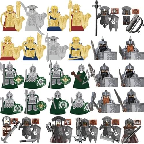 30pcs Medieval Knight Lord Rohan Elves Orcs Warrior Helmet Shield Weapon Armor Accessories Figures Building Blocks Kids Toys