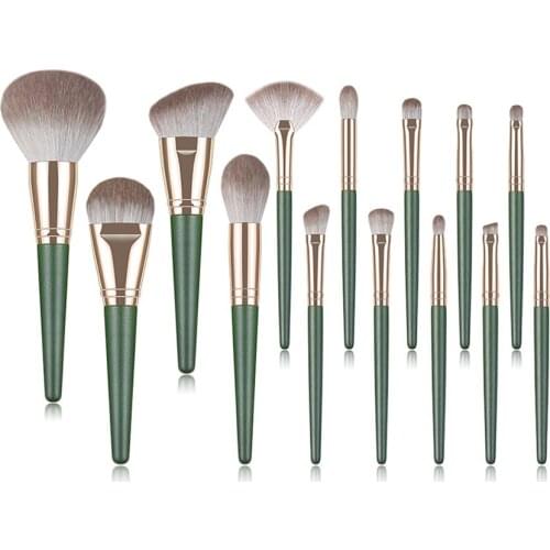 14pcs Green Professional Makeup Brushes Set Eyeshadow Blending Powder Foundation Eyebrow Brushes Face Eye Cosmetic Tools