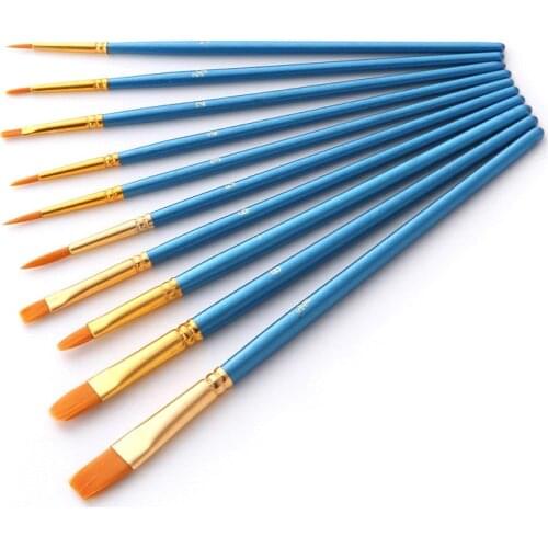 10Pcs/Set Watercolor Gouache Paint Brushes Different Shape Round Pointed Tip Nylon Hair Painting Brush Set Art Supplies